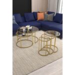 Dekopratik Belarus Orta Sehpa Gold 60CM & Alya Gold Zigon Sehpa Şeffaf Cam - Görsel 2