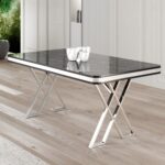 Canisa Vals Serisi 80X130 Lak Panel Krom Detay Siyah Mermer Desen Masa Takımı ve 4 Sandalye - Görsel 2