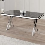 Canisa Vals Serisi 80X130 Lak Panel Krom Detay Siyah Mermer Desen Masa Takımı ve 4 Sandalye - Görsel 3