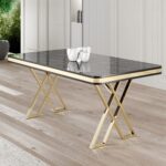 Canisa Rigel Serisi 80x130 Lak Panel Siyah Mermer Desen Masa Takımı Gold Ayaklı 4 Sandalye - Görsel 3