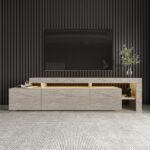 İnarch Dizayn Beliz LED Işıklı Tv Ünitesi, Tv Sehpası, Raflı - Traverten - Görsel 2