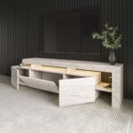 İnarch Dizayn Beliz LED Işıklı Tv Ünitesi, Tv Sehpası, Raflı - Traverten - Görsel 4