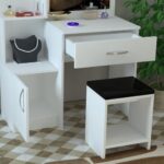 Aeka Ae-4002 Novella Puflu Aynalı Makyaj Masası, Dolaplı, Çekmeceli, Raflı, Beyaz, Minderli, Tuvalet - Görsel 2