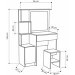 Aeka Ae-4002 Novella Puflu Aynalı Makyaj Masası, Dolaplı, Çekmeceli, Raflı, Beyaz, Minderli, Tuvalet - Görsel 3
