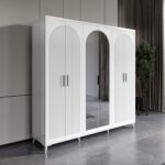 GuneyStore Ücretsiz Montaj -%100 MDF Oslo 6 Kapaklı - Aynalı Beyaz Gardırop - MDF Dolap - Elbise Dolabı