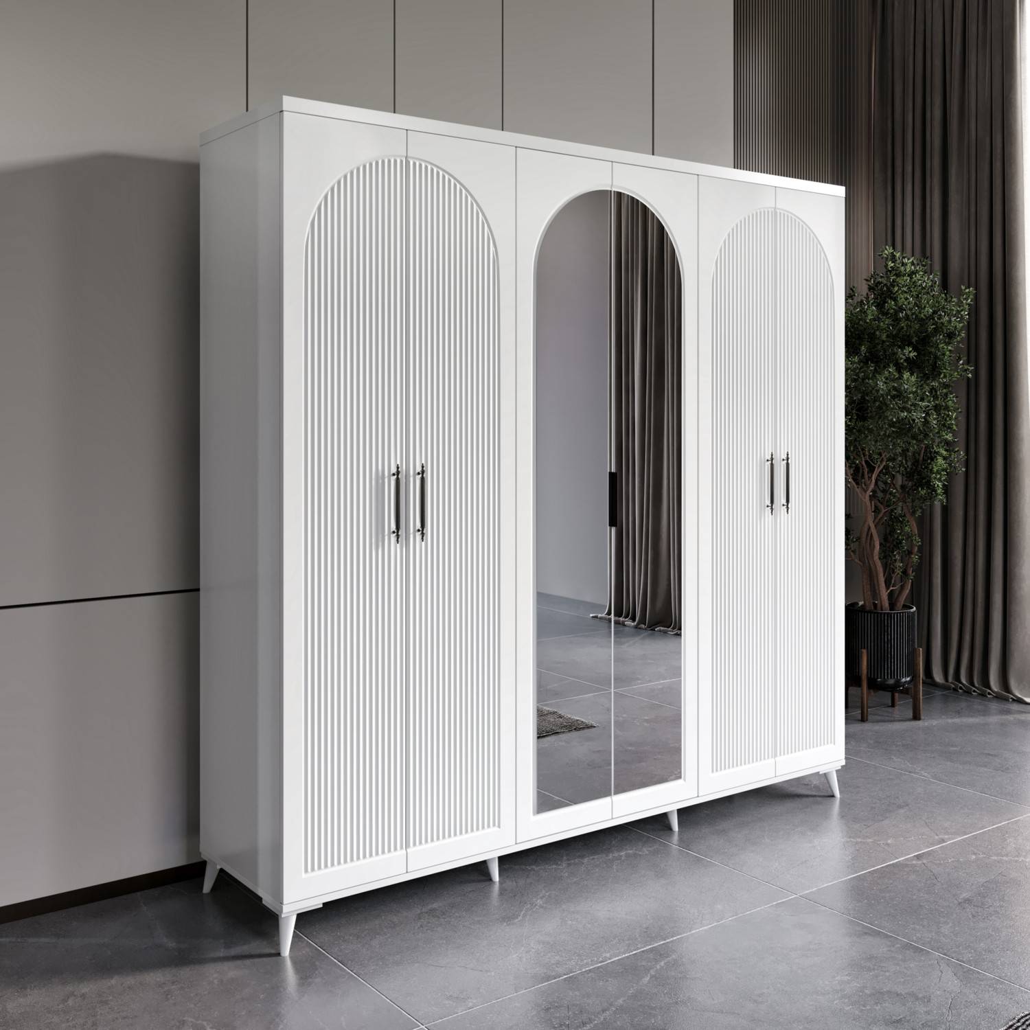 110000803555520-1.jpg GuneyStore Ücretsiz Montaj -%100 MDF Oslo 6 Kapaklı - Aynalı Beyaz Gardırop - MDF Dolap - Elbise Dolabı - Görsel 1