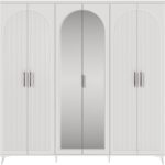 GuneyStore Ücretsiz Montaj -%100 MDF Oslo 6 Kapaklı - Aynalı Beyaz Gardırop - MDF Dolap - Elbise Dolabı - Görsel 3