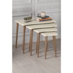 Gold Falez Zigon Sehpa Ahşap 4'lü Krem Kr - Görsel 3