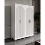 GuneyStore Ücretsiz Montaj -%100 MDF Oslo 4 Kapaklı - Beyaz Gardırop - MDF Dolap - Elbise Dolabı