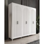 GuneyStore Ücretsiz Montaj -%100 MDF Oslo 6 Kapaklı - Beyaz Gardırop - MDF Dolap - Elbise Dolabı