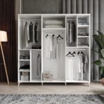 GuneyStore Ücretsiz Montaj -%100 MDF Oslo 6 Kapaklı - Beyaz Gardırop - MDF Dolap - Elbise Dolabı - Görsel 4
