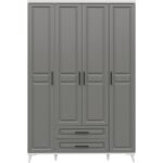 GuneyStore Ücretsiz Montaj - %100 MDF Gözde 4 Kapaklı Antrasit Beyaz Gardırop - MDF Dolap - Elbise Dolabı - Görsel 2