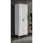 GuneyStore Ücretsiz Montaj - %100 MDF Gözde 2 Kapaklı Beyaz Gardırop - MDF Dolap - Elbise Dolabı