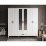 GuneyStore Ücretsiz Montaj - %100 MDF Gözde 6 Kapaklı Aynalı Beyaz Gardırop - MDF Dolap - Elbise Dolabı - Görsel 2