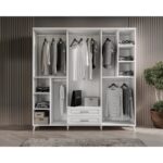 GuneyStore Ücretsiz Montaj - %100 MDF Gözde 6 Kapaklı Aynalı Beyaz Gardırop - MDF Dolap - Elbise Dolabı - Görsel 4