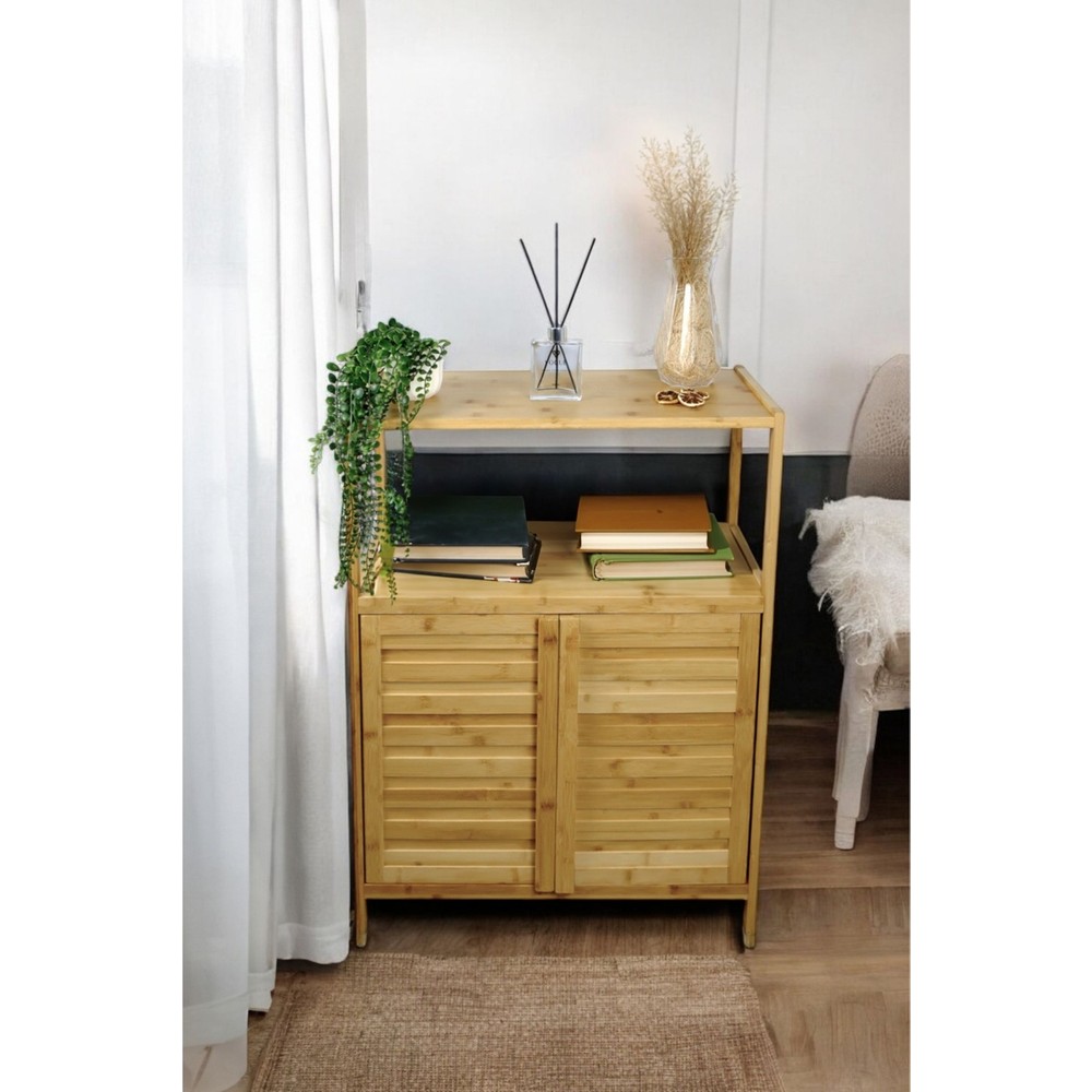 110000812477789.jpg Digithome Bambu Çift Kapaklı 2 Raflı Çok Amaçlı Düzenleyici Organizer Yatay Dolap Jw-26720 - Görsel 1