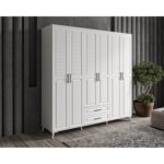 GuneyStore - Sanat 6 Kapaklı Beyaz Gardırop - Komple MDF Çekmeceli Elbise Dolabı - Ücretsiz Montaj - Görsel 3