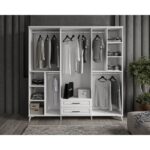 GuneyStore - Sanat 6 Kapaklı Beyaz Gardırop - Komple MDF Çekmeceli Elbise Dolabı - Ücretsiz Montaj - Görsel 4