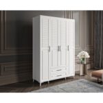 GuneyStore Ücretsiz Montaj - %100 MDF Sanat 4 Kapaklı Beyaz Gardırop - MDF Dolap - Elbise Dolabı - Görsel 2