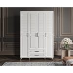 GuneyStore Ücretsiz Montaj - %100 MDF Sanat 4 Kapaklı Beyaz Gardırop - MDF Dolap - Elbise Dolabı - Görsel 3