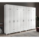 GuneyStore Ücretsiz Montaj - %100 MDF Gözde 10 Kapaklı Yüklüklü Beyaz Gardırop - MDF Dolap - Elbise Dolabı