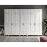 GuneyStore Ücretsiz Montaj - %100 MDF Gözde 10 Kapaklı Yüklüklü Beyaz Gardırop - MDF Dolap - Elbise Dolabı - Görsel 2