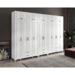 GuneyStore Ücretsiz Montaj - %100 MDF Gözde 10 Kapaklı Yüklüklü Beyaz Gardırop - MDF Dolap - Elbise Dolabı - Görsel 3