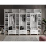 GuneyStore Ücretsiz Montaj - %100 MDF Gözde 10 Kapaklı Yüklüklü Beyaz Gardırop - MDF Dolap - Elbise Dolabı - Görsel 4