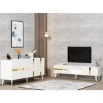 Cantek Dizayn Vannia Tv Sehpası ve Konsol 2'li Salon Takımı Beyaz-Altın