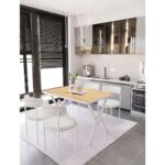 Dekoport Luna Masa Sandalye Takımı 80*120 Masa Teddy Sandalye Mutfak Masası 4 Sandalye (Bukle Kumaş) - Görsel 2