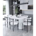 Dekoport Eylül Yemek Masası 6 Sandalye Teddy-Bukle Masa Sandalye Takımı 90-160 cm