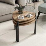 Edmonda Ev Aksesuar Duru 3lü Üçlü Ahşap Metal Zigon Sehpa Ceviz - Görsel 3