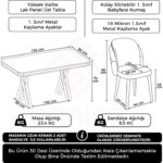 Canisa Rigel Serisi 80x130 Lak Panel Siyah Mermer Desen Masa Takımı Gold Ayaklı 4 Sandalye - Görsel 5