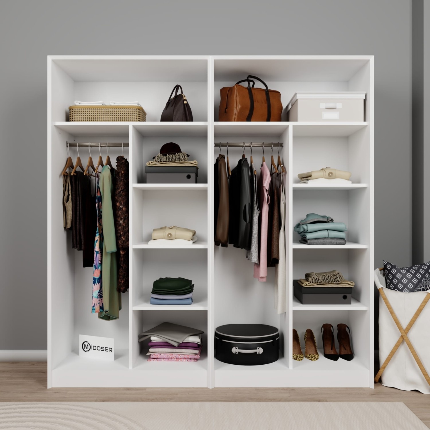 110000830788408.jpg Midoser Lucas 4 Kapaklı 10 Raflı Elbise Dolabı - Gardırop Seti - Görsel 1