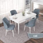 Nef Serisi 70X114 Açılabilir Mdf Mutfak Masa Takımı Beyaz Masa ve 4 Sandalye