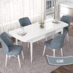 Nef Serisi 70X114 Açılabilir Mdf Mutfak Masa Takımı Beyaz Masa ve 4 Sandalye - Görsel 2