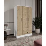 Cabinse %100 Mdf 3 Kapak 2 Çekmece 7 Raflı Elbise Dolabı Meşe-Softbeyaz Kolay Kurulum Animasyonu