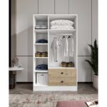 Cabinse %100 Mdf 3 Kapak 2 Çekmece 7 Raflı Elbise Dolabı Meşe-Softbeyaz Kolay Kurulum Animasyonu - Görsel 2