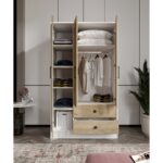 Cabinse %100 Mdf 3 Kapak 2 Çekmece 7 Raflı Elbise Dolabı Meşe-Softbeyaz Kolay Kurulum Animasyonu - Görsel 3