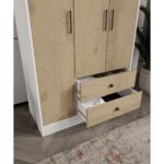 Cabinse %100 Mdf 3 Kapak 2 Çekmece 7 Raflı Elbise Dolabı Meşe-Softbeyaz Kolay Kurulum Animasyonu - Görsel 5