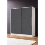 Aeka AE-4001 Zambak Sürgülü Dolap Çok Raflı Çekmeceli Askılı Beyaz Kasalı (Gri-Gri Kapaklı) Gardırop