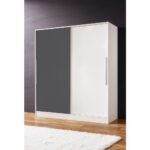 Aeka AE-4001 Zambak Sürgülü Dolap Çok Raflı Çekmeceli Askılı Beyaz Kasalı (Gri-Beyaz Kapaklı)  Gardırop