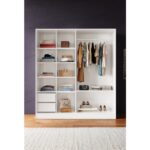 Aeka AE-4001 Zambak Sürgülü Dolap Çok Raflı Çekmeceli Askılı Beyaz Kasalı (Gri-Beyaz Kapaklı)  Gardırop - Görsel 2