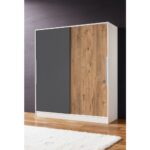 Aeka AE-4001 Zambak Sürgülü Dolap Çok Raflı Çekmeceli Askılı Beyaz Kasalı (Gri-Çam Kapaklı)  Gardırop