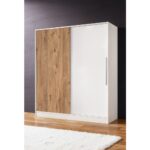 Aeka AE-4001 Zambak Sürgülü Dolap Çok Raflı Çekmeceli Askılı Beyaz Kasalı (Çam-Beyaz Kapaklı)  Gardırop