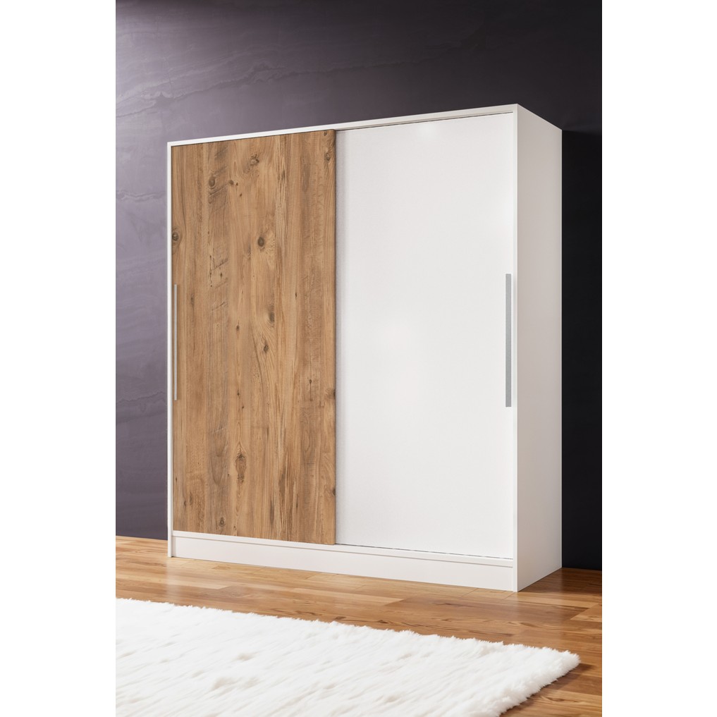 110000848070347.jpg Aeka AE-4001 Zambak Sürgülü Dolap Çok Raflı Çekmeceli Askılı Beyaz Kasalı (Çam-Beyaz Kapaklı) Gardırop - Görsel 1