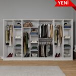 Kardelen Serisi 300  cm  Mat Beyaz 8 Kapılı 14 Raflı Elbise Dolabı - Gardırop Seti