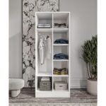 %100 Mdf 2 Kapaklı 2 Çekmeceli 7 Raflı ve 1 Askı Borulu Elbise Dolabı Cabinse Soft Beyaz Meşe - Görsel 4