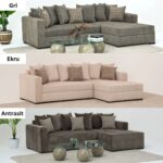 Velura Home & Living Yumi Yataklı Köşe Takımı & Puflu Köşe Koltuk Takımı - Antrasit Şönil Kumaş (Sağ Köşe) - Görsel 4