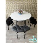 Yirmi15 Beyaz Yuvarlak Masalı Bench Takımı Bench & Puf Takımı Beyaz  Masa Füme-Siyah Bench - Görsel 3